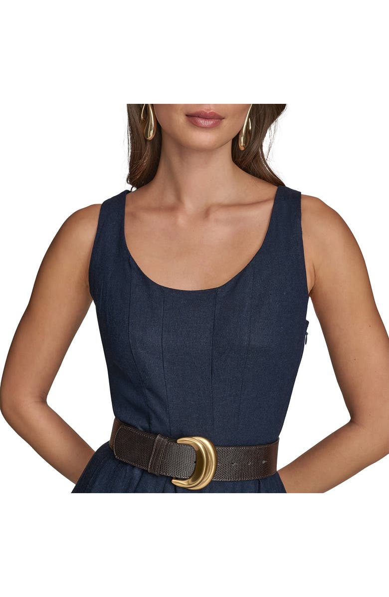 Donna Karan New York Belted Linen Blend Dress, Alternate, color, Nightfall