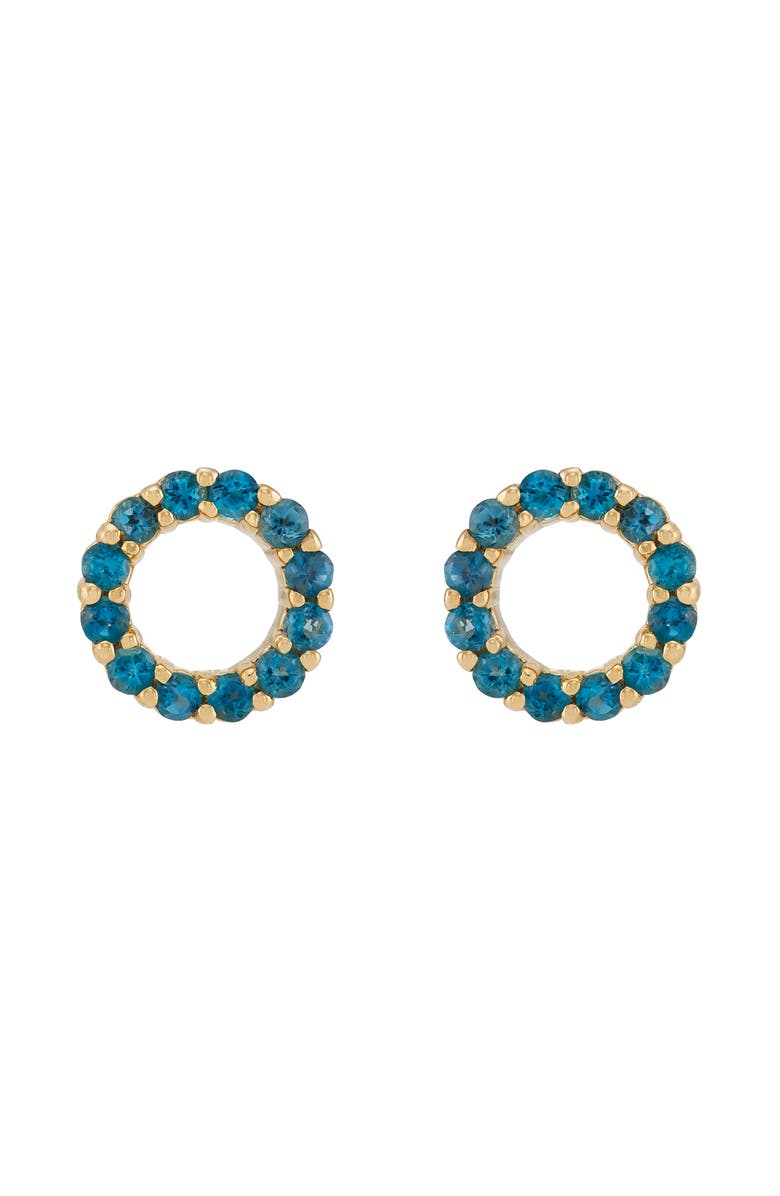 Frankie & Zoe London Blue Topaz Round Stud Earrings, Alternate, color, Yellow Gold