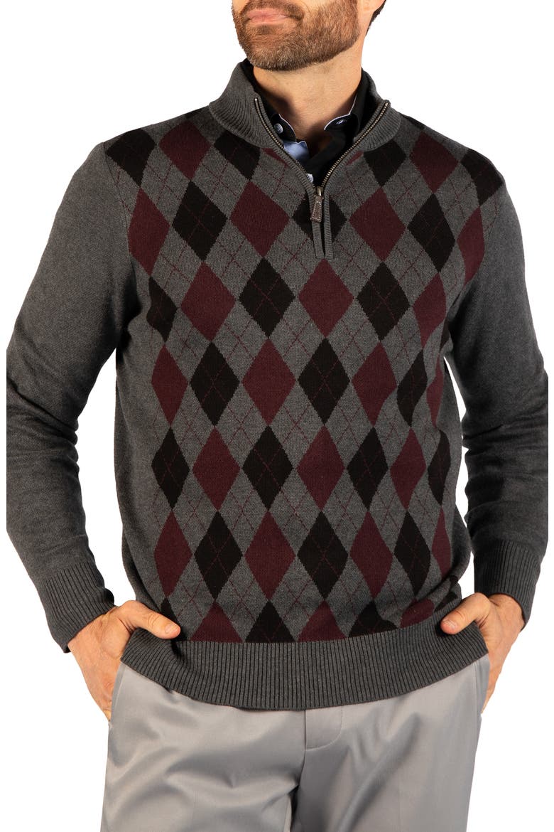 Argyle Quarter Zip Sweater, Main, color, CHARCOAL