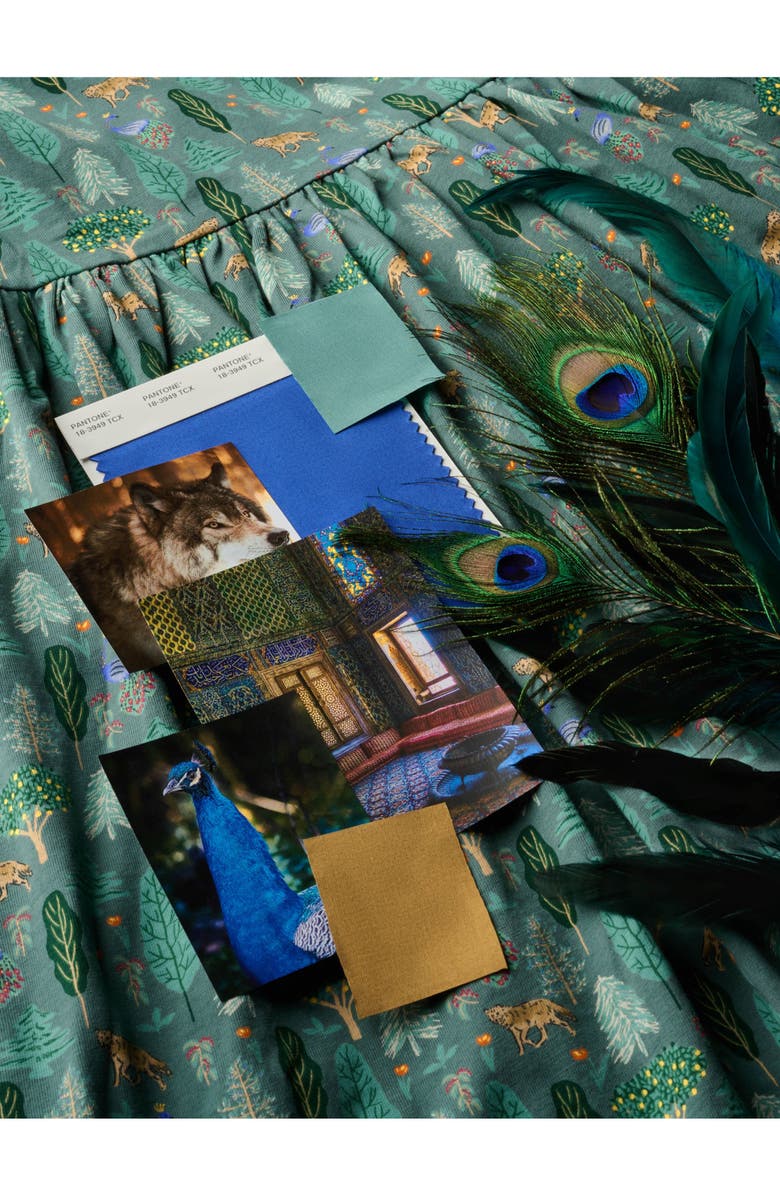 Tea Collection Long Sleeve Wrap Neck Dress, Alternate, color, Turkish Forest Scene