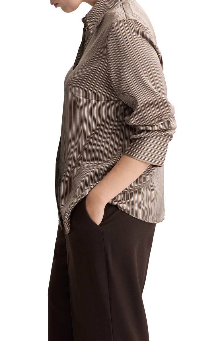 MANGO Stripe Satin Button-Up Shirt, Alternate, color, Medium Brown