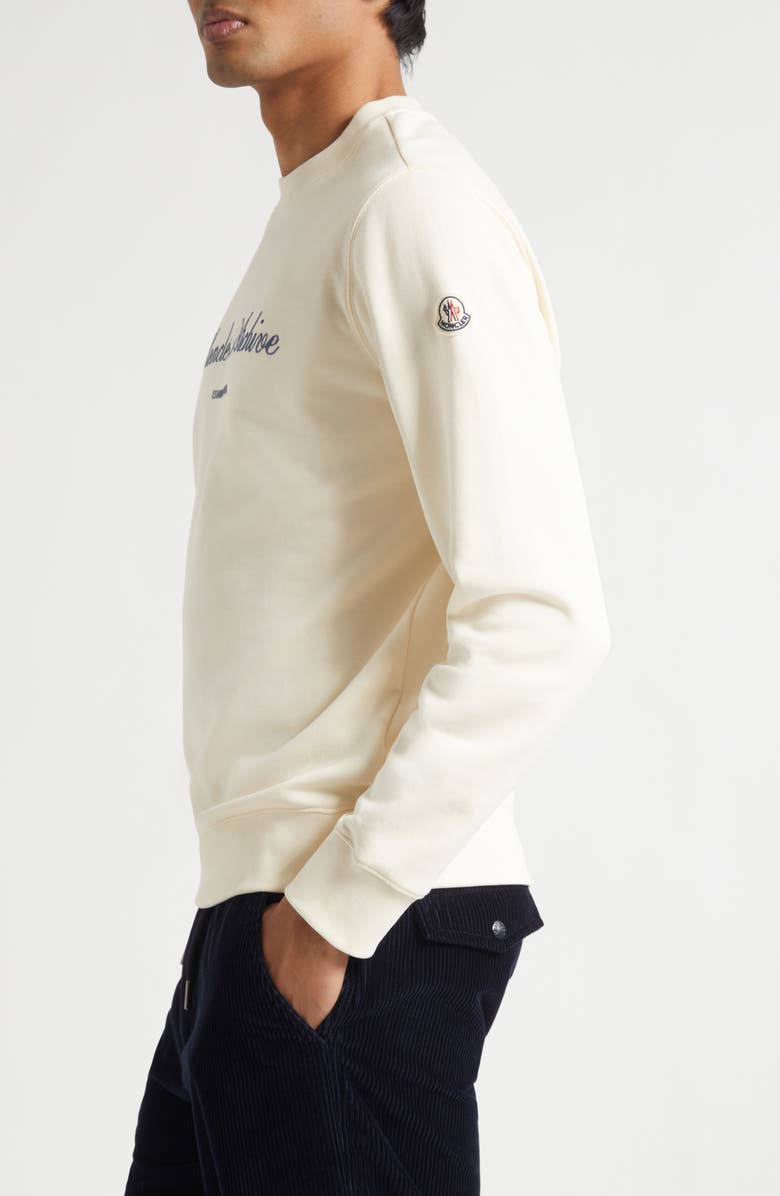 Moncler Cotton Blend Crewneck Sweatshirt, Alternate, color, Ivory