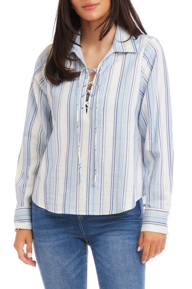Stripe Linen Blend Lace-Up Popover Shirt, Main, color, STRIPE