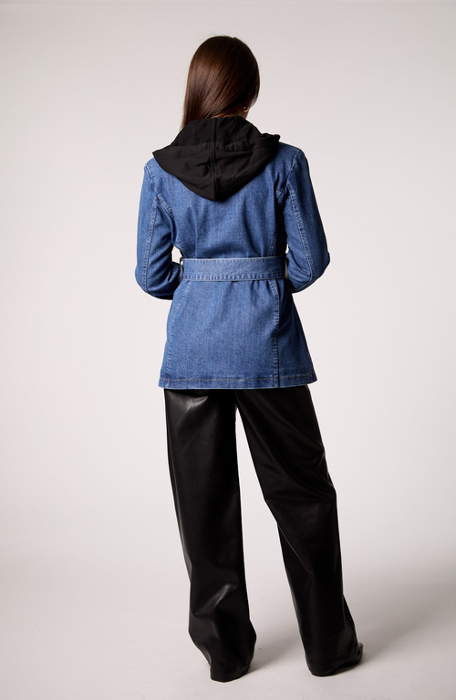 Blue Revival Gracie Trench Coat With Removable Hoodie Insert In Blue