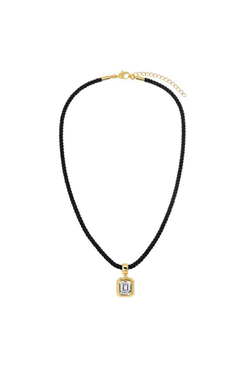 Colored CZ Emerald Bezel Pendant & Twisted Cotton Rope Necklace, Main, color, Black