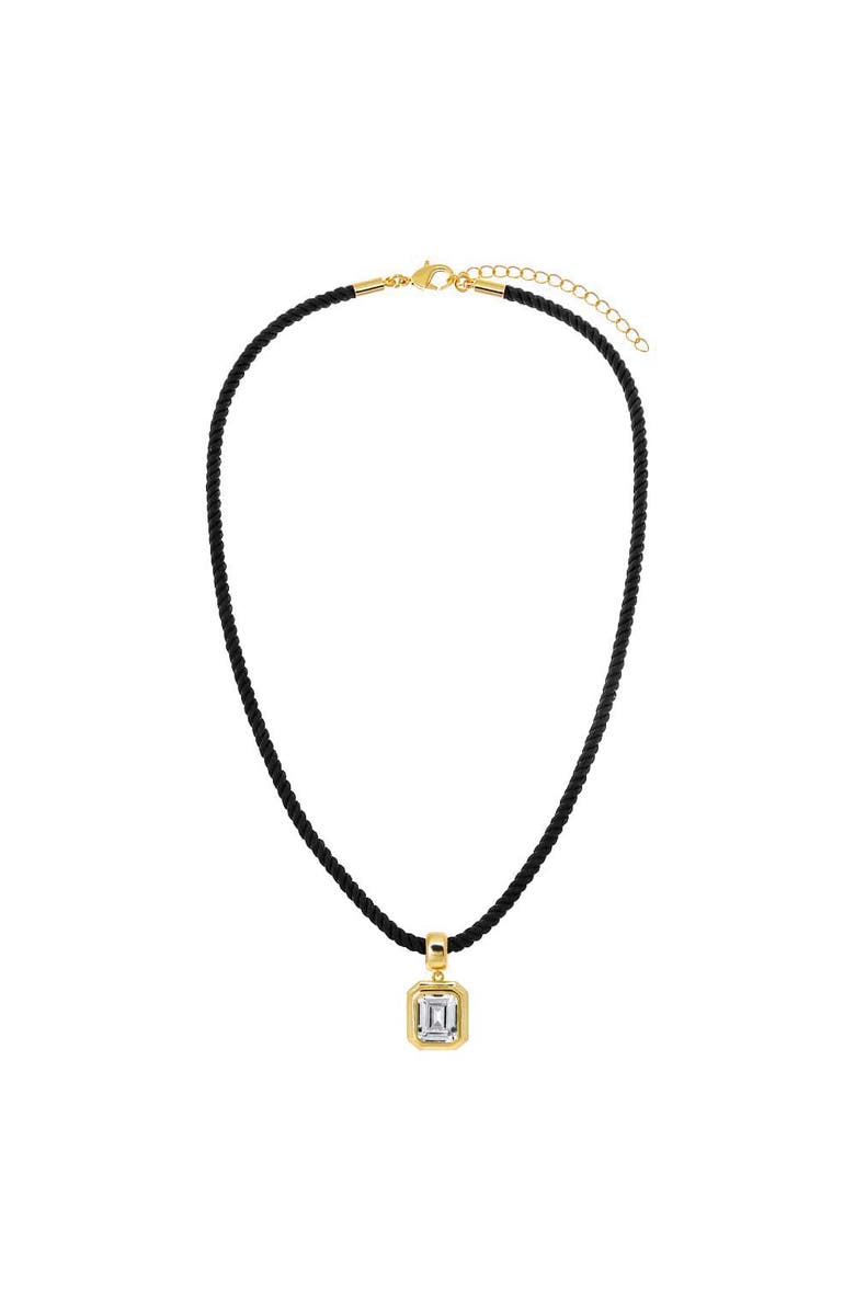 BY ADINA EDEN Colored CZ Emerald Bezel Pendant & Twisted Cotton Rope Necklace, Main, color, Black