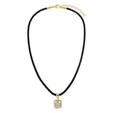 Colored CZ Emerald Bezel Pendant & Twisted Cotton Rope Necklace