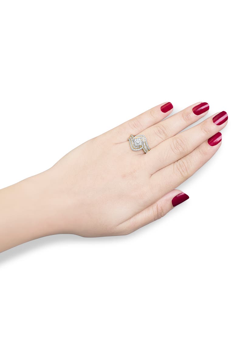 14K Yellow Gold 1.0 Cttw Baguette and Round Diamond Cluster Swirl Ring, Alternate, color, Yellow