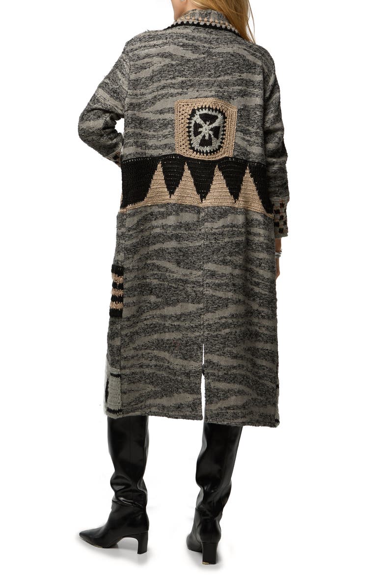 Geometric Crochet Longline Cardigan, Alternate, color, BLACK