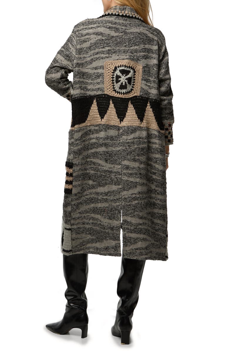 SAACHI Geometric Crochet Longline Cardigan, Alternate, color, Black