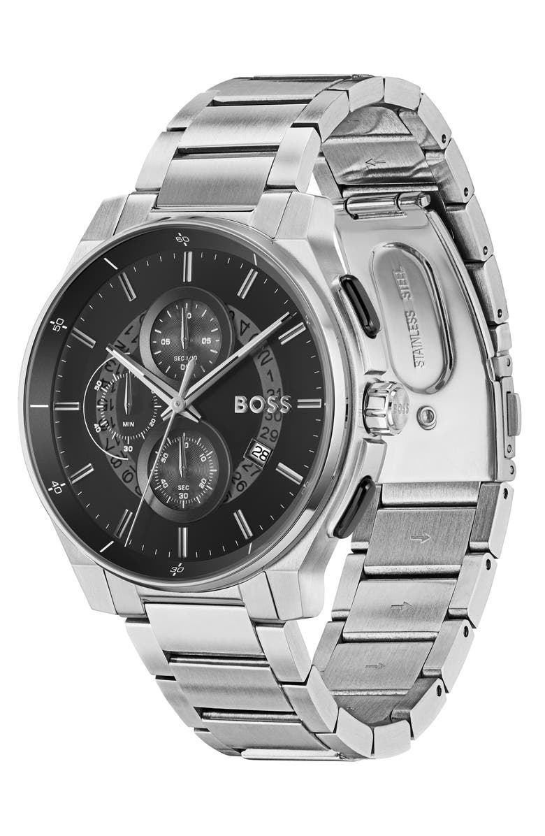 BOSS Peak 2.0 Chronograph Bracelet Watch, 45mm, Alternate, color, Silver/ Black