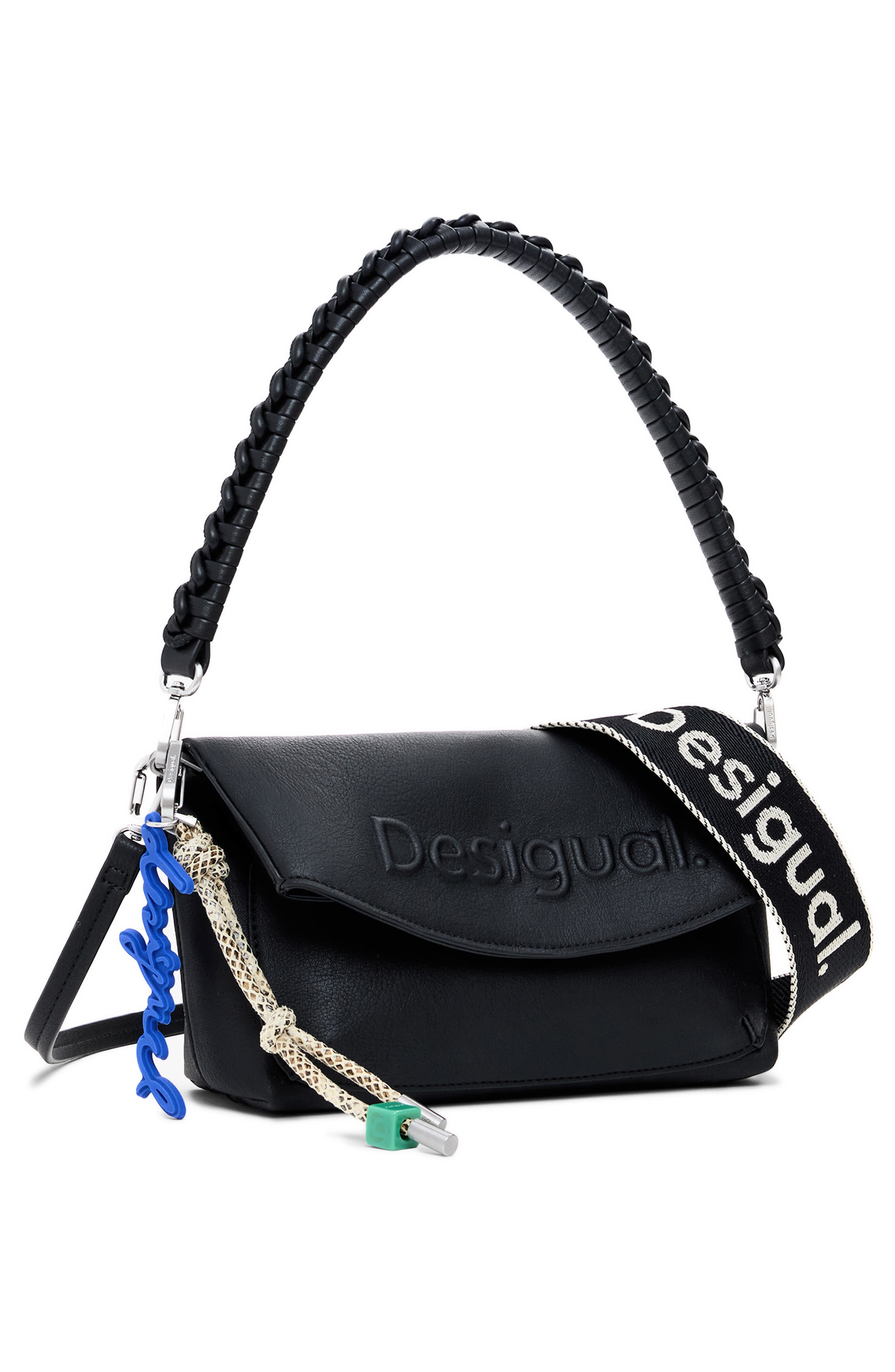 Desigual Medium Faux Leather Shoulder Bag, Alternate, color, Black