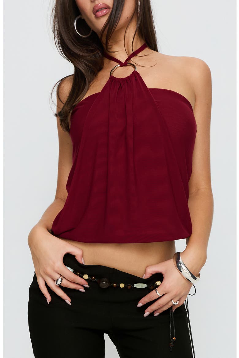 Hedlea Drape Ring Detail Crop Halter Top, Main, color, WINE