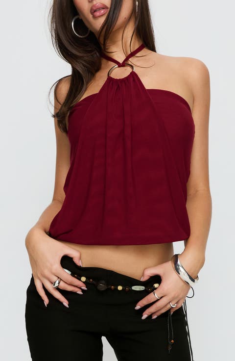 Hedlea Drape Ring Detail Crop Halter Top