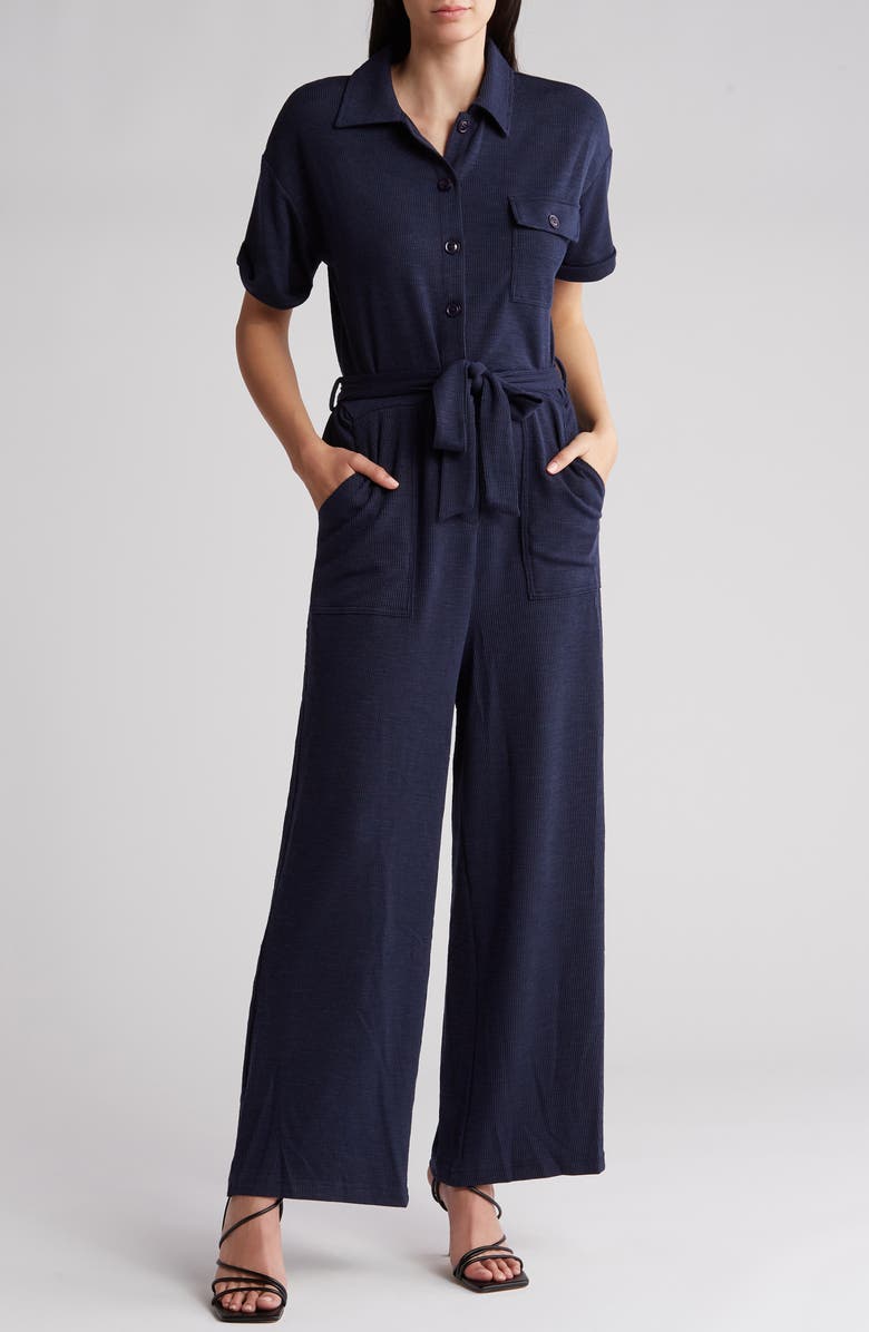 FRNCH Giselle Short Sleeve Linen Blend Jumpsuit, Main, color, 