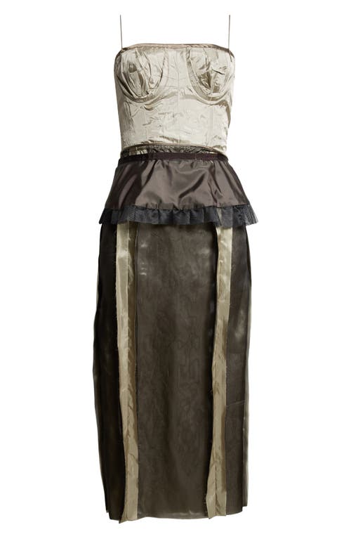 Maison Margiela Multicolor Silk Midi Dress In Stone And Moon Rock