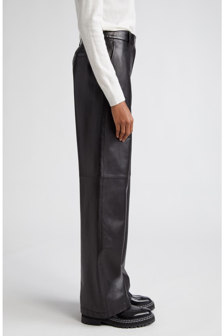 Sullivan Wide Leg Lambskin Leather Pants, Alternate, color, BLACK
