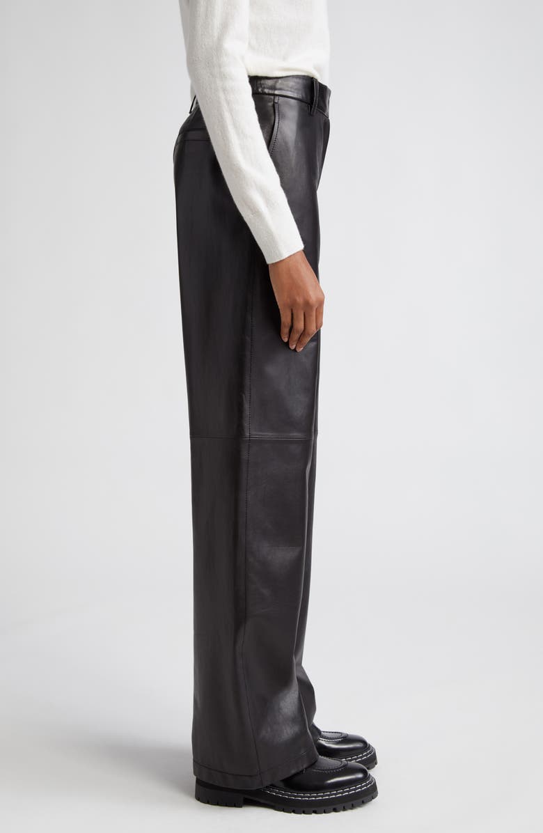 Lafayette 148 New York Sullivan Wide Leg Lambskin Leather Pants, Alternate, color, Black