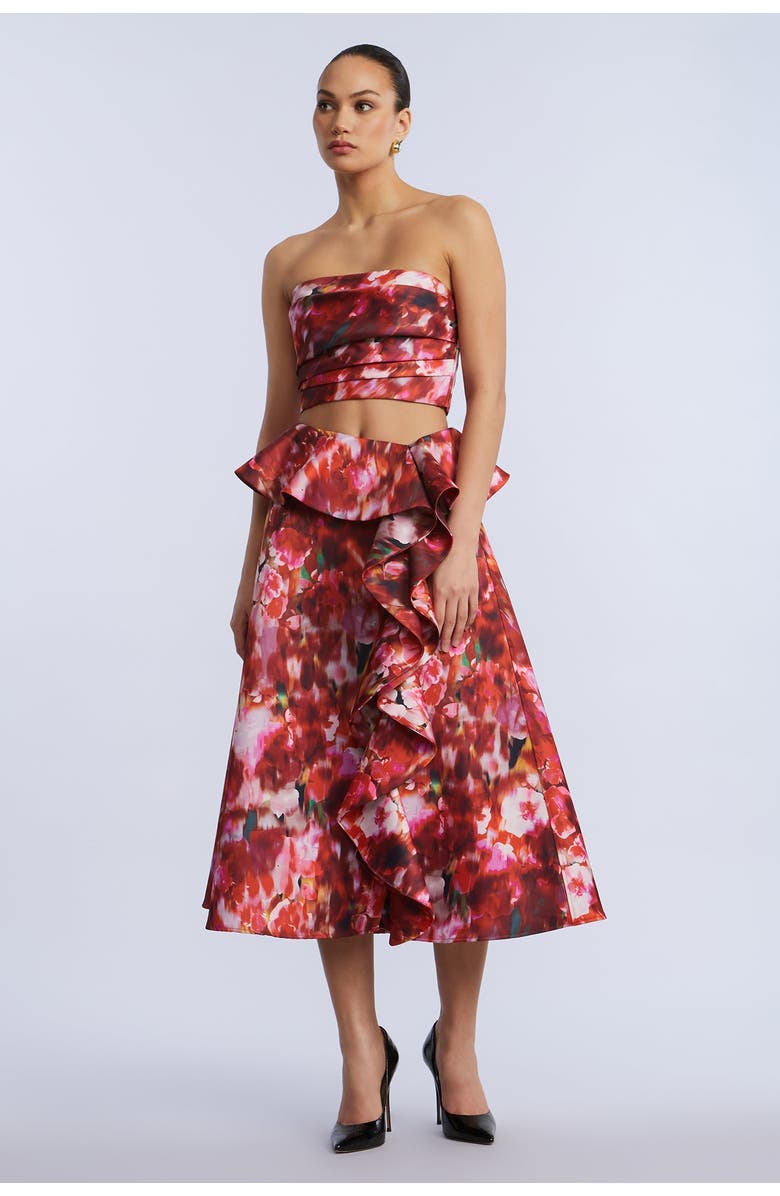 BCBGMAXAZRIA Printed Cascade Midi Skirt, Alternate, color, Washed Rose Chili Pepper Print