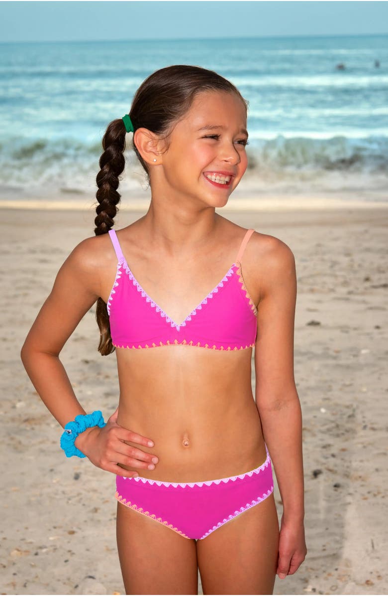 Limeapple Textured Bikini with Embroidered Trim Swimsuit, Alternate, color, Pink