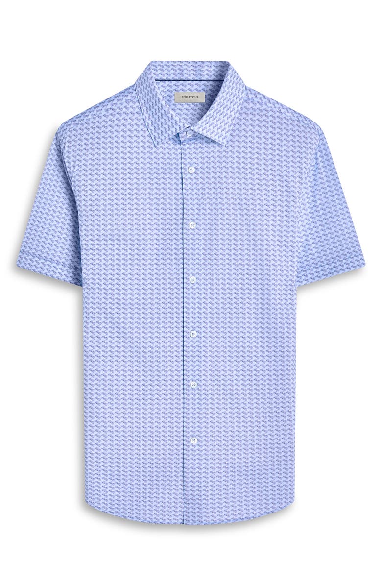Bugatchi Miles OoohCotton<sup>®</sup> Motorcycle Print Short Sleeve Button-Up Shirt, Alternate, color, Air Blue