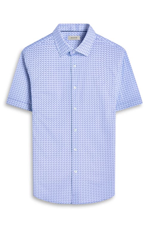 Bugatchi Miles Ooohcotton® Motorcycle Print Short Sleeve Button-up Shirt In Air Blue