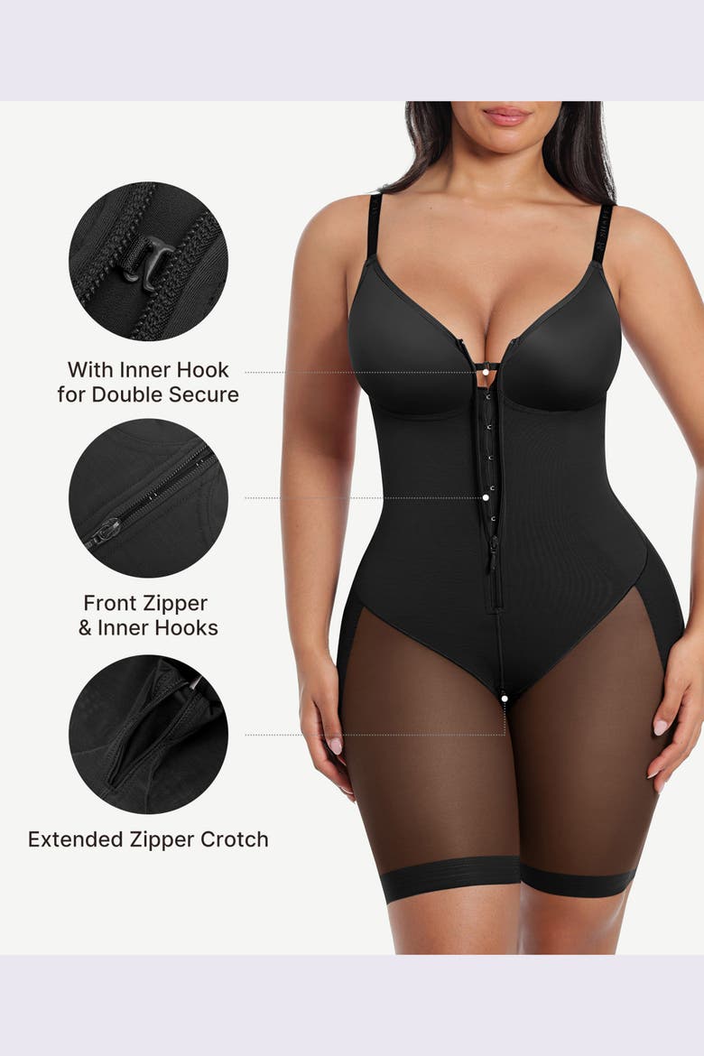Body Shaper With Zipper Crotch Mid-Thigh Bodysuit, Alternate, color, Black