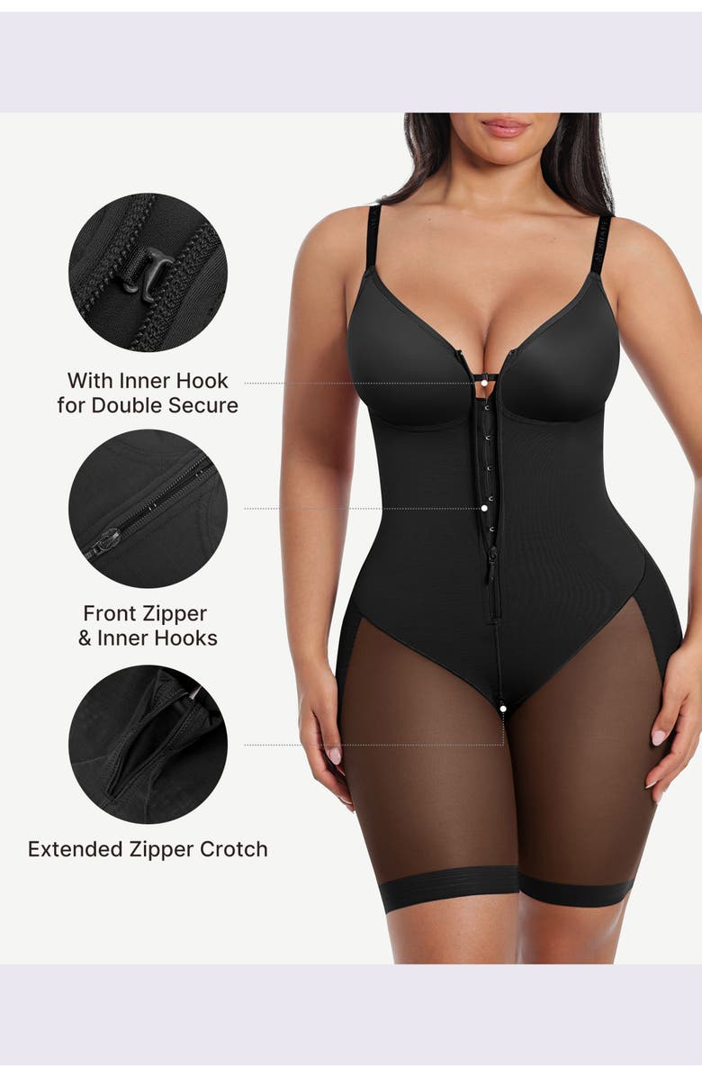 Shapellx Body Shaper With Zipper Crotch Mid-Thigh Bodysuit, Alternate, color, Black
