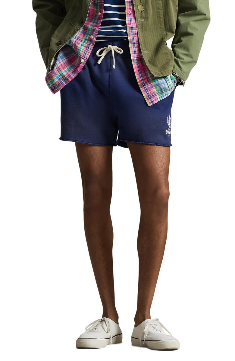 Polo Ralph Lauren Relaxed Fit Embroidered Fleece Shorts, Main, color, Dark Cobalt
