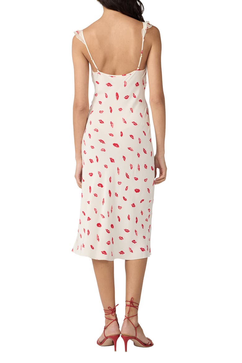Christina Lip Print Ruffle Sleeve Midi Dress, Alternate, color, BISOUS BISOUS CLOUD IVORY
