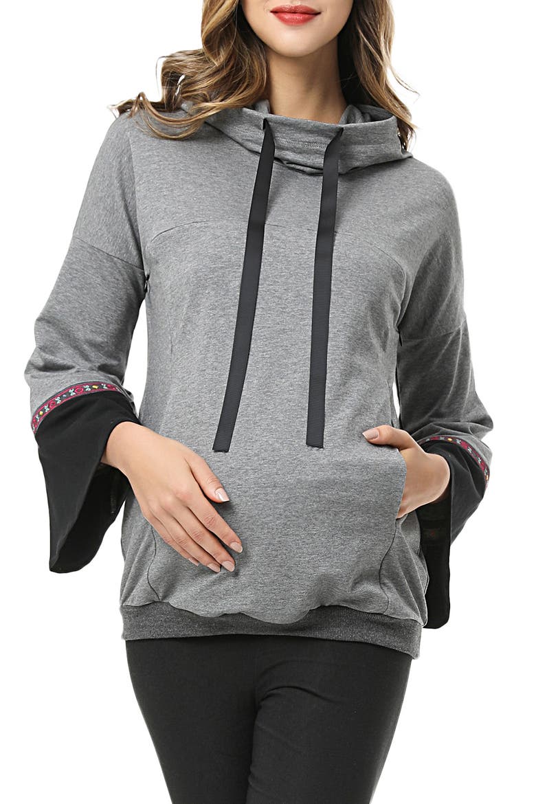 Layla Cowl Neck Maternity/Nursing Hoodie, Main, color, GREY