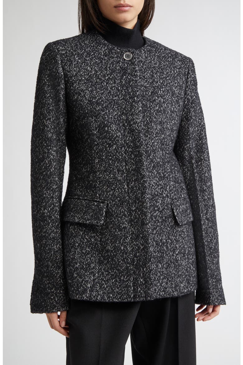 Collarless Cinched Wool Blend Jacket, Alternate, color, BLACK/ WHITE