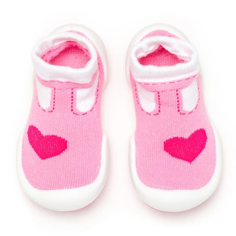Toddler Girl Sock Shoes - T-Strap Heart