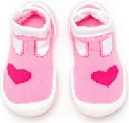 Komuello Toddler Girl Sock Shoes - T-Strap Heart