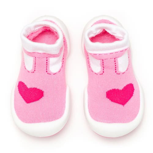 Komuello Toddler Girl Sock Shoes - T-Strap Heart in Pink  product