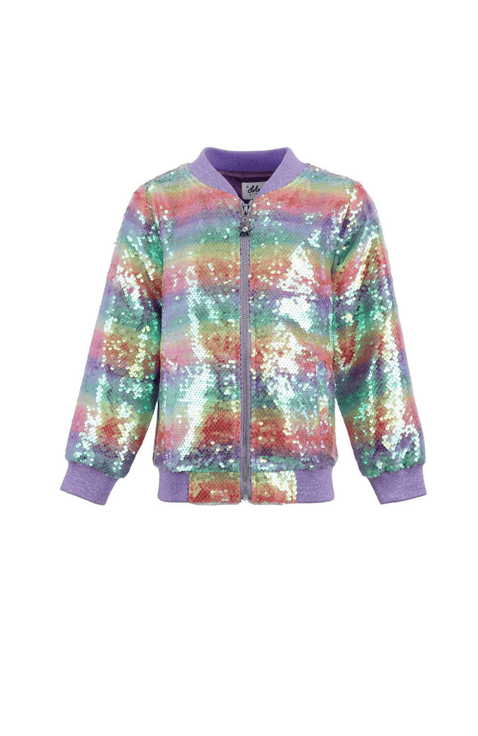 Rainbow Sequin Stripe Bomber