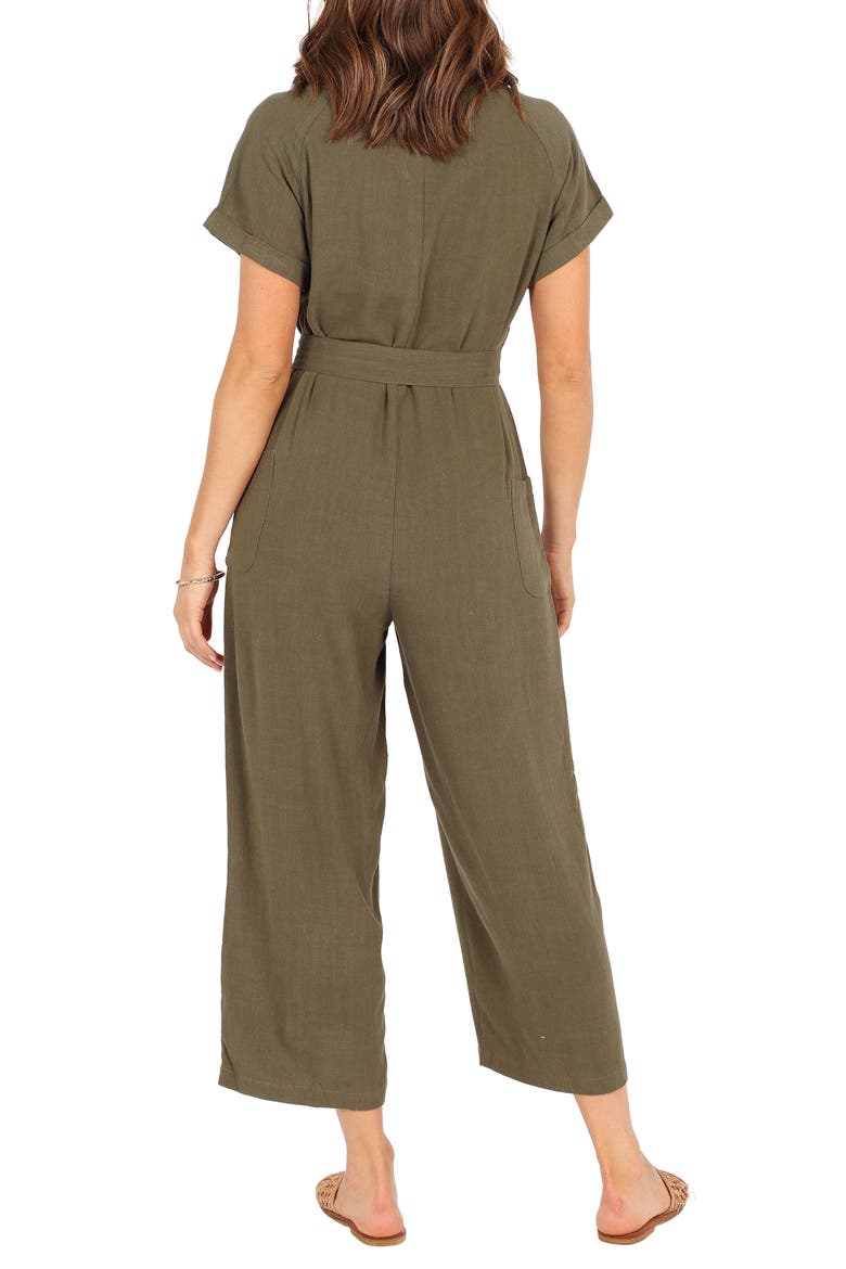 Archie Tie Waist Linen Jumpsuit, Alternate, color, OLIVE