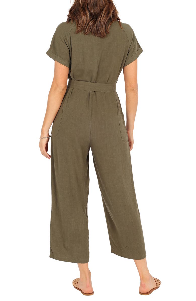 Petal & Pup Archie Tie Waist Linen Jumpsuit, Alternate, color, Olive