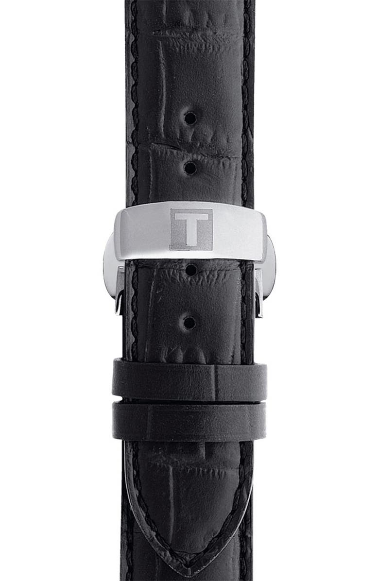 Tissot 19mm Black Croc Embossed Leather Watch Strap, Alternate, color, 