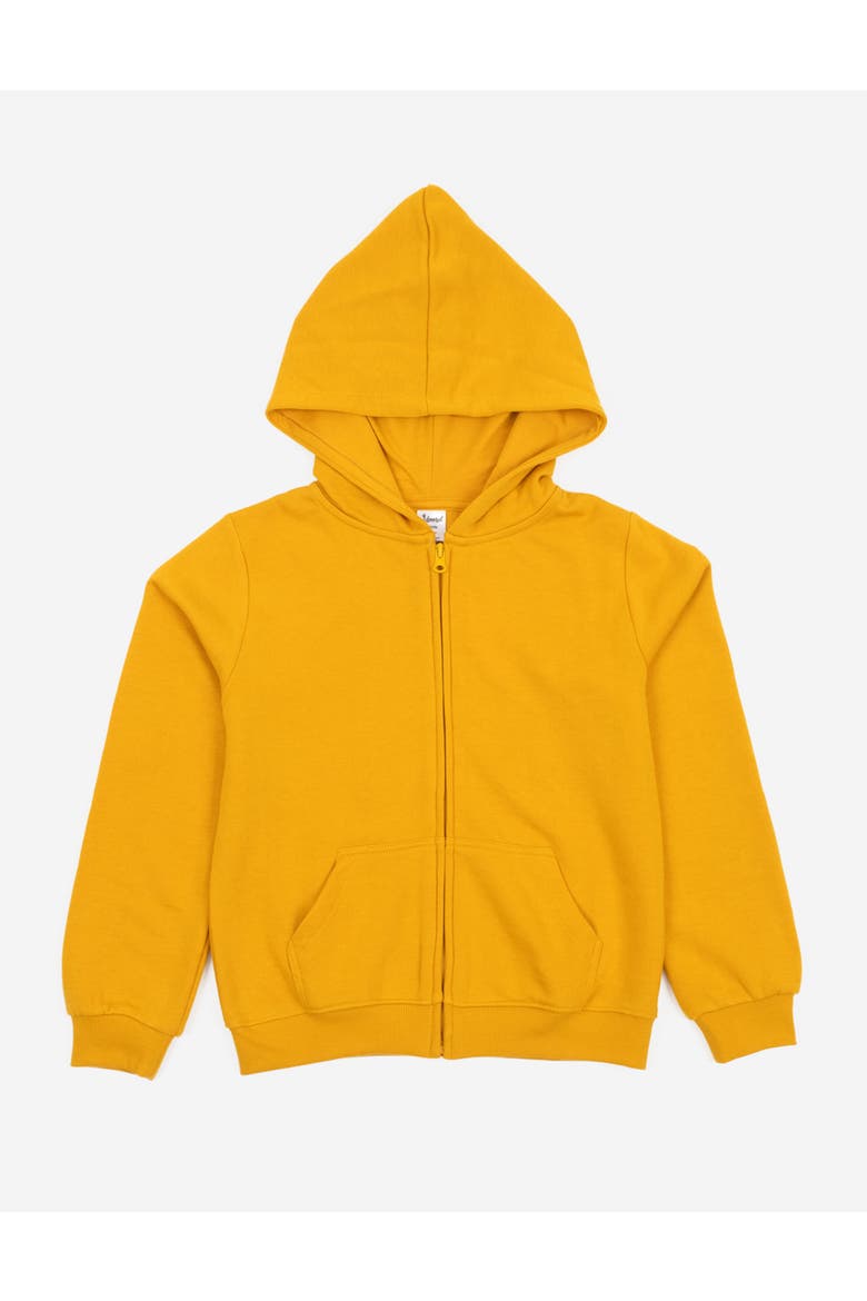 Kids Zip-Up Sweatshirt Hoodie, Cotton Blend, Solid Colors, Alternate, color, Mustard