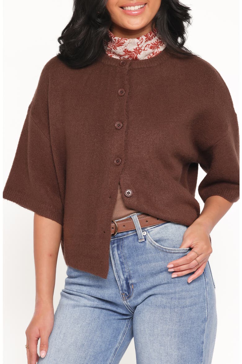 Lilith Elbow Sleeve Cardigan, Alternate, color, CHOCOLATE BROWN