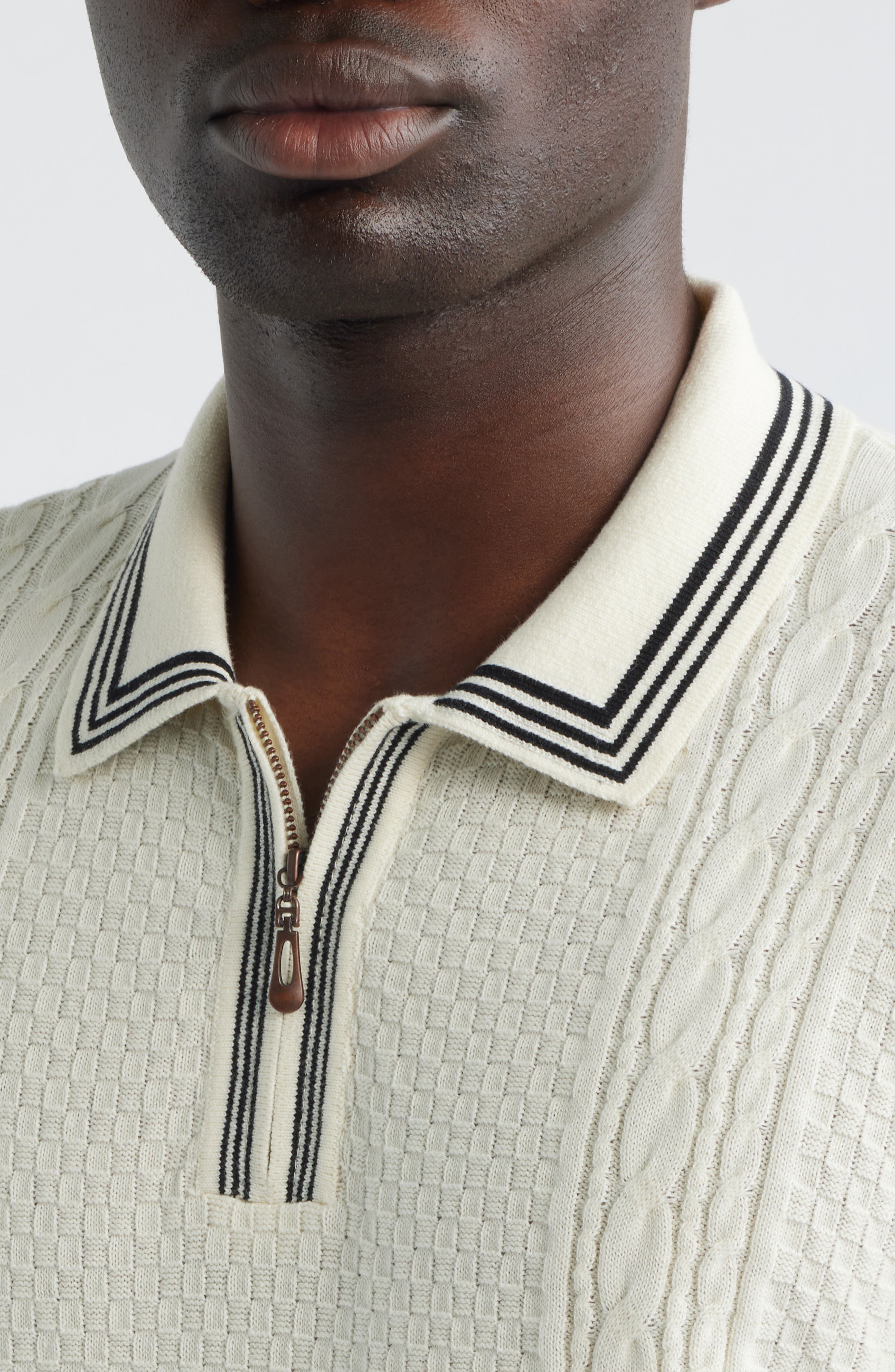 MALBON Navarro Textured Cotton Zip Polo (Men) | Nordstrom