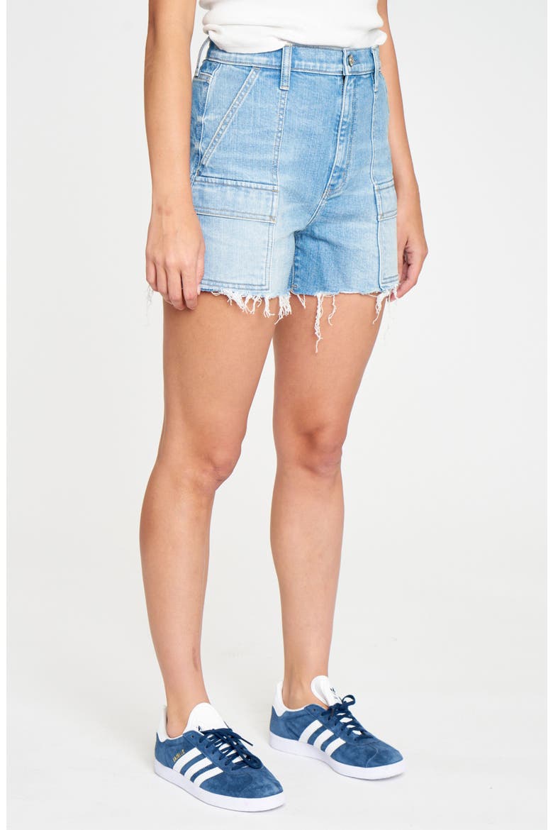 The Knockout High Waist Cargo Denim Cutoff Shorts, Alternate, color, CLARITY