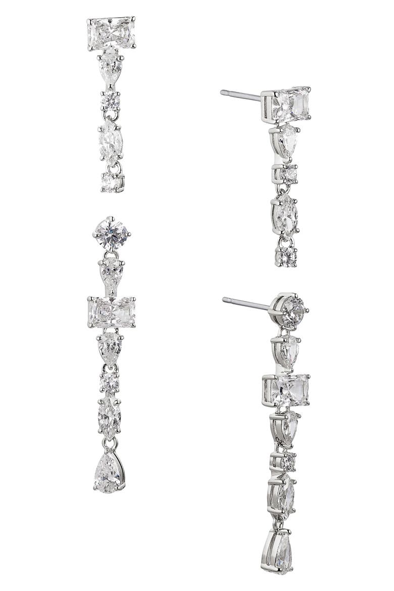 Set of 2 RSVP Cubic Zirconia Linear Drop Earrings, Main, color, RHODIUM