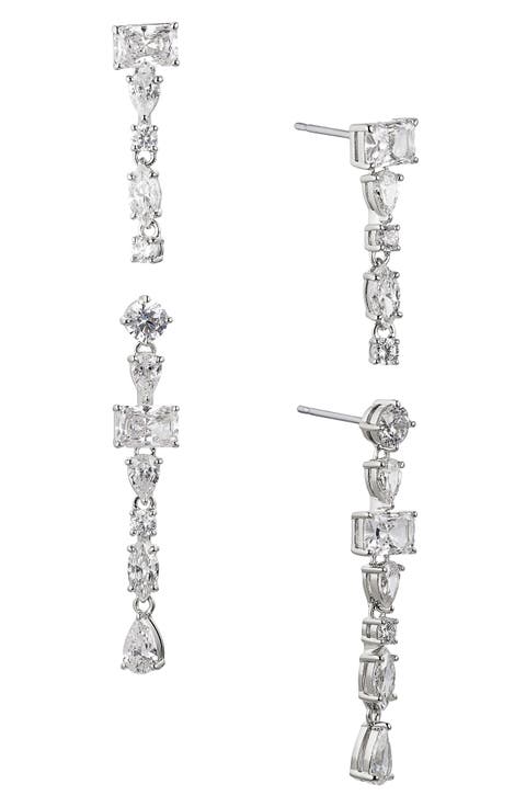 Set of 2 RSVP Cubic Zirconia Linear Drop Earrings