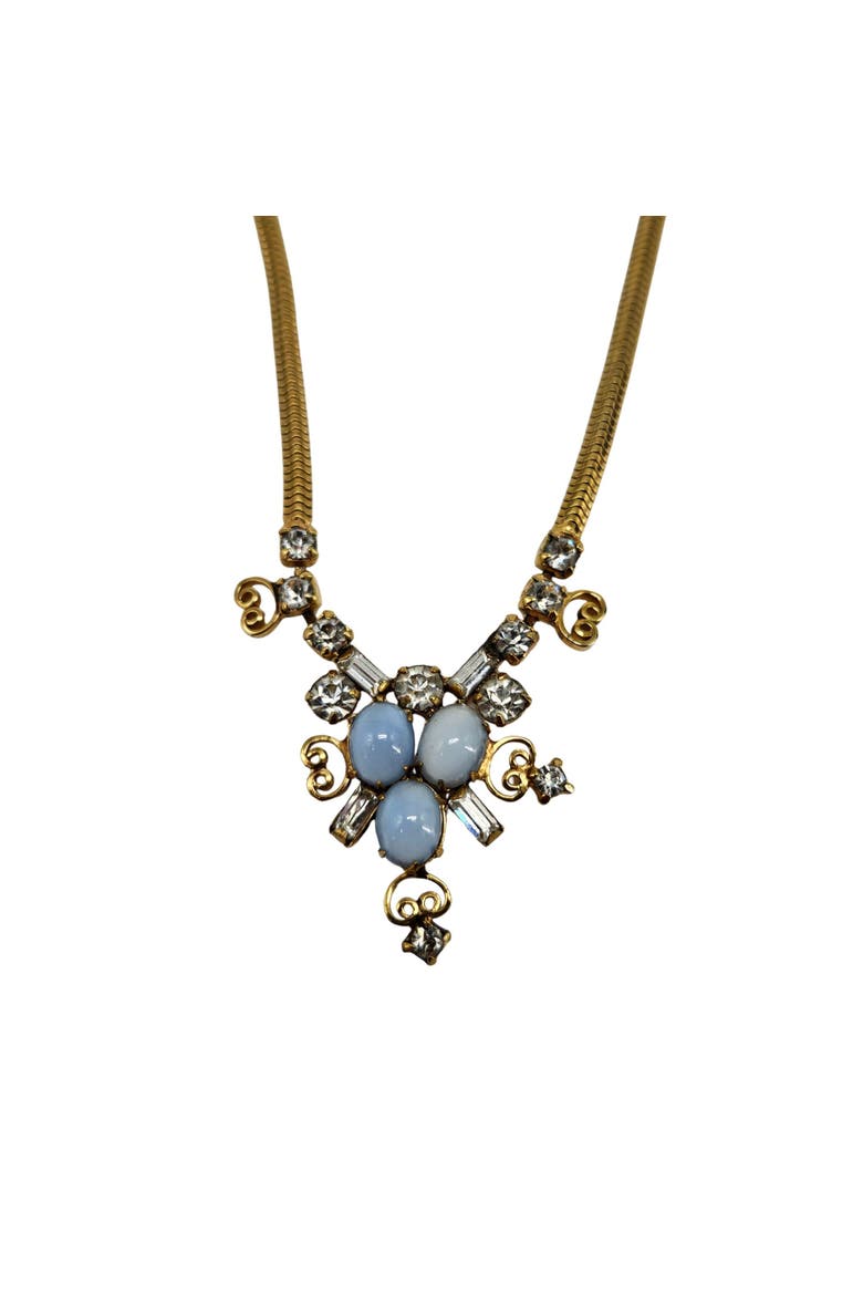 Leo Glass Vintage Rhinestone Necklace Gold Tone Chain Elegant Jewelry 16", Main, color, Gold