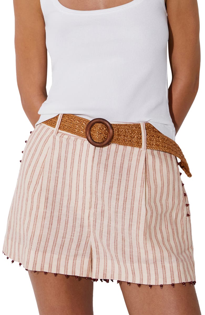 Reiss Chloe Beaded Belted Linen Blend Cover-Up Shorts, Main, color, Coral Orange/ Iv