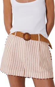 Reiss Chloe Beaded Belted Linen Blend Cover-Up Shorts