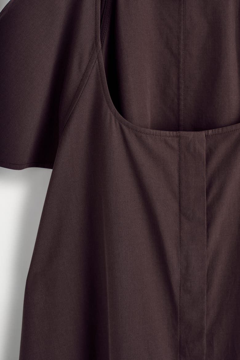 Fluted-sleeve Cotton Mini Dress, Alternate, color, DARK BROWN