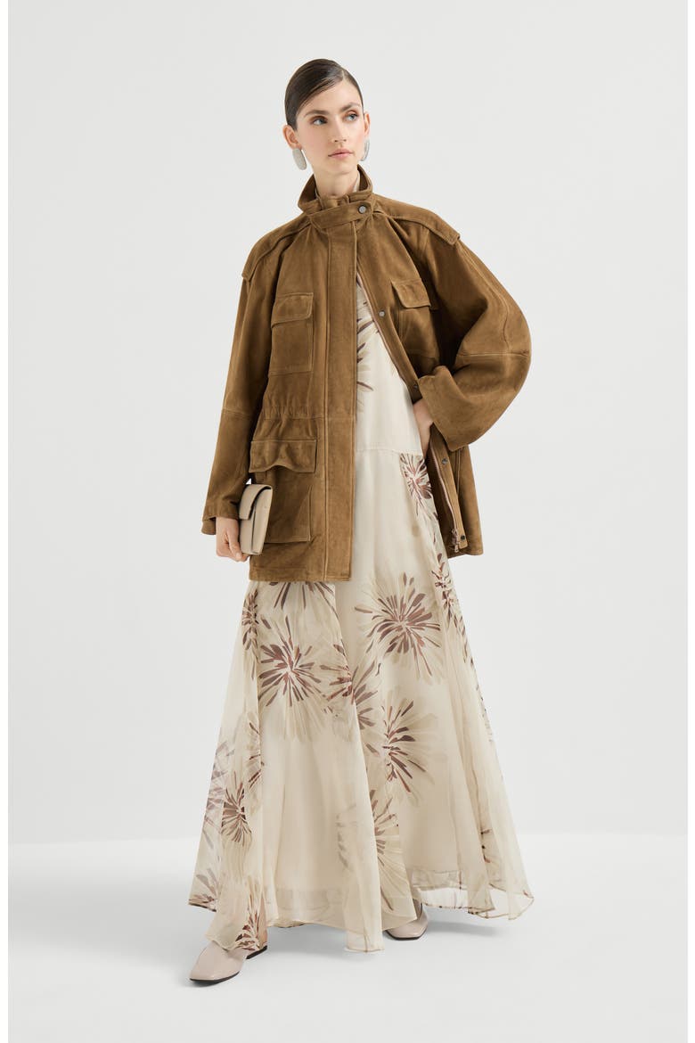 Bloom print organza dress, Alternate, color, Beige